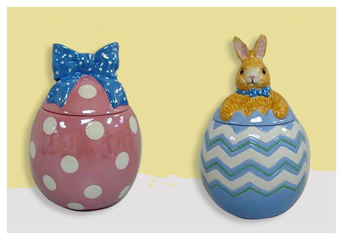 an easter egg ceramic cookie jar in fresh spring colors